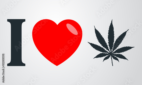 Icono plano i love marihuana en fondo degradado