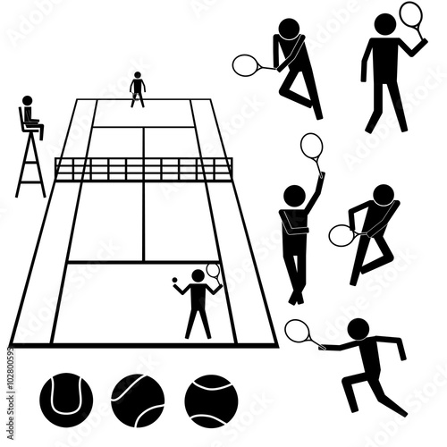 People playing on tennis court with moves info graphic pictogram vector icon symbol sign
