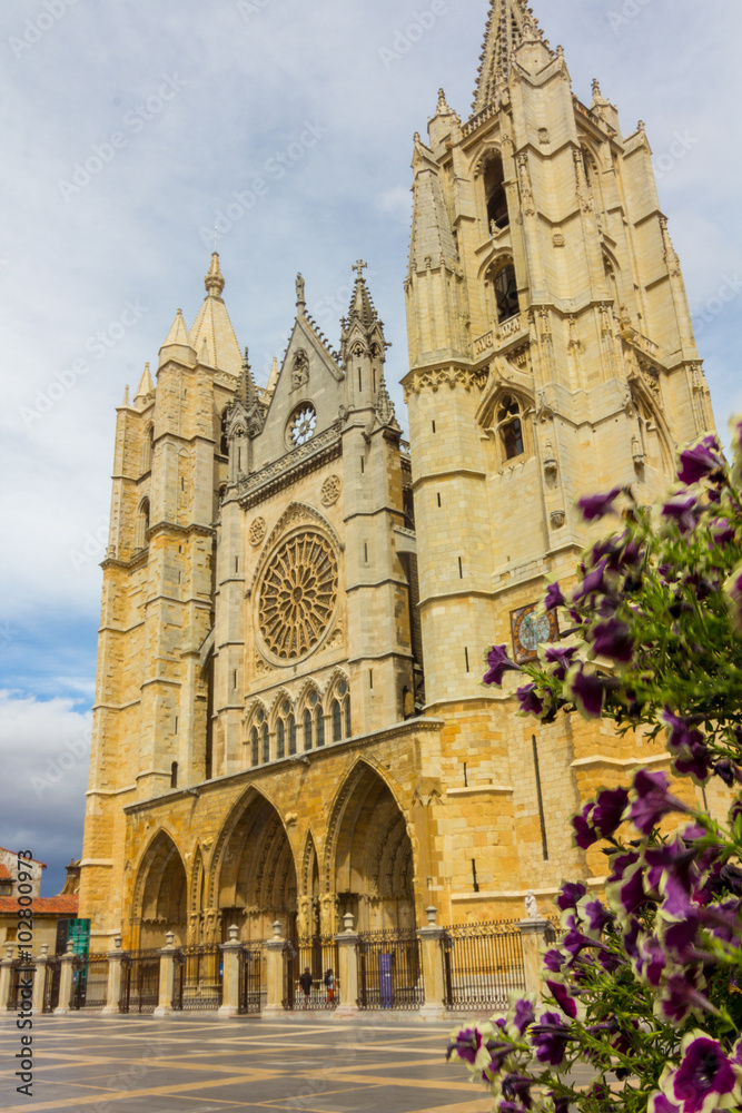 Famous Cathedral of Leon in Spain