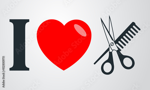 Icono plano i love peluqueria en fondo degradado