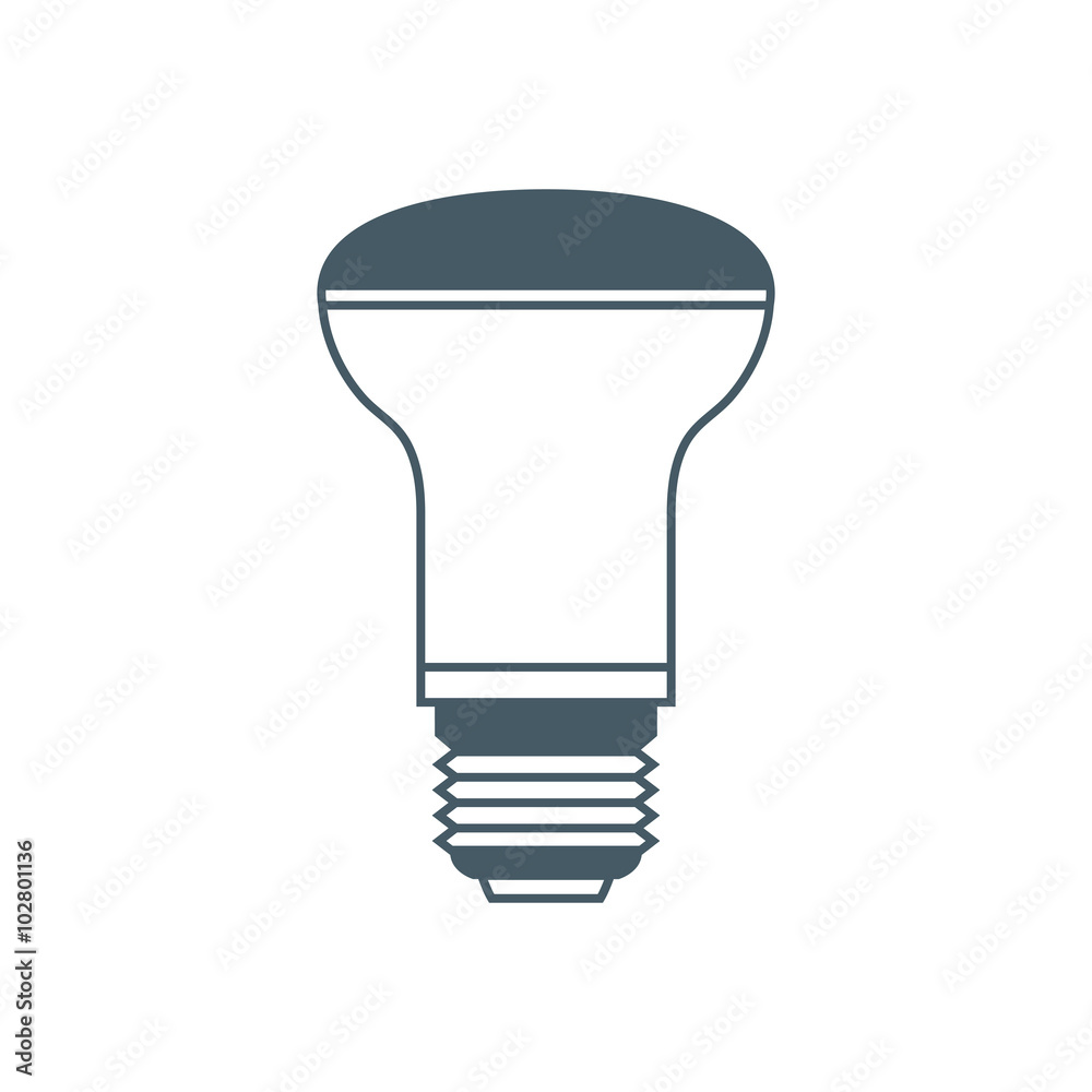 Stylized icon of light bulb on white background