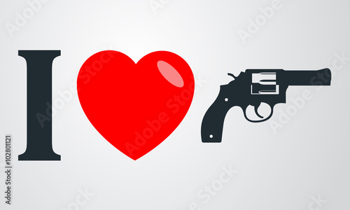 Icono plano i love pistola en fondo degradado