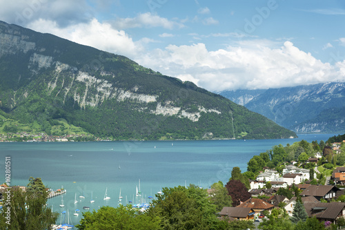 Landscape of lake Thun (Jungfrau region, canton Bern, Switzerland)