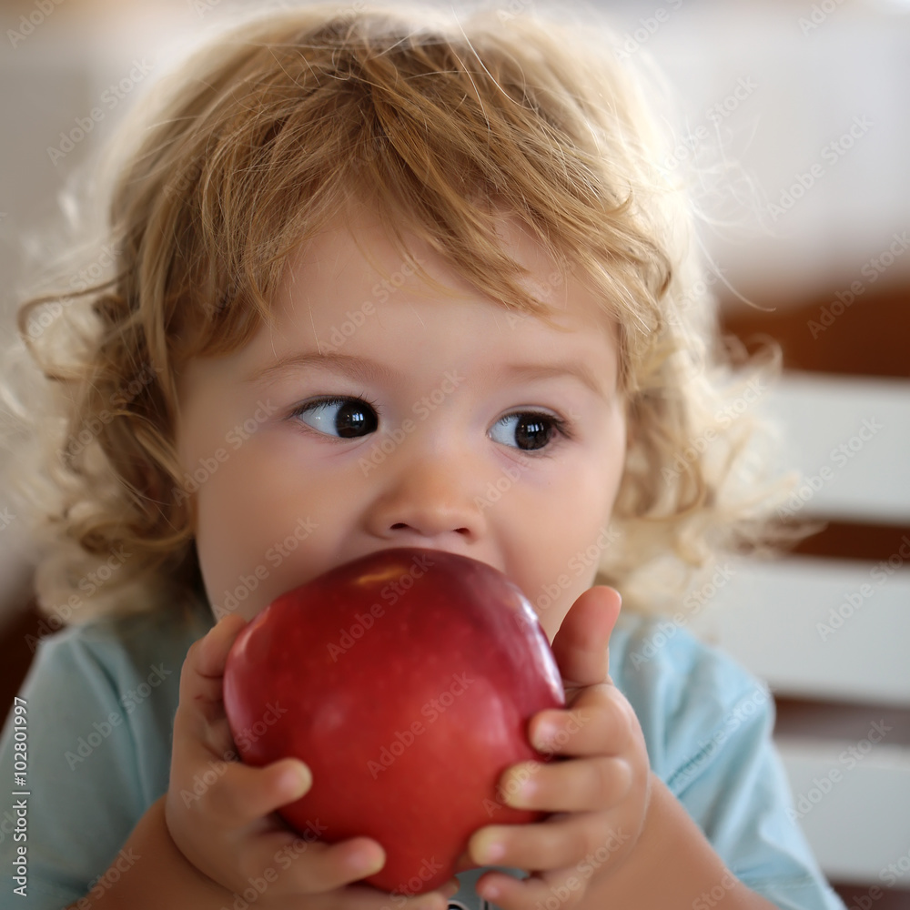 Portrait of kid eating apple Portrait of kid eating apple
