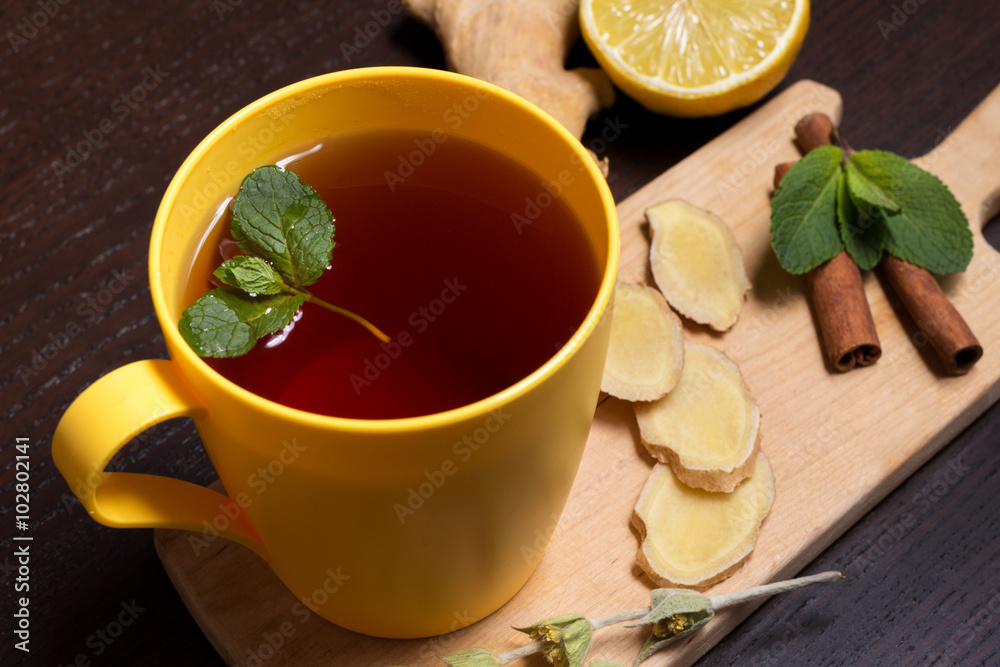 Ginger tea with mint and lemon Ginger tea with mint and lemon