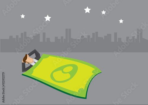 Businessman Sleeping Under Starlight with Money Blanket