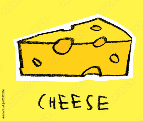 Slice of cheese on yellow background photo