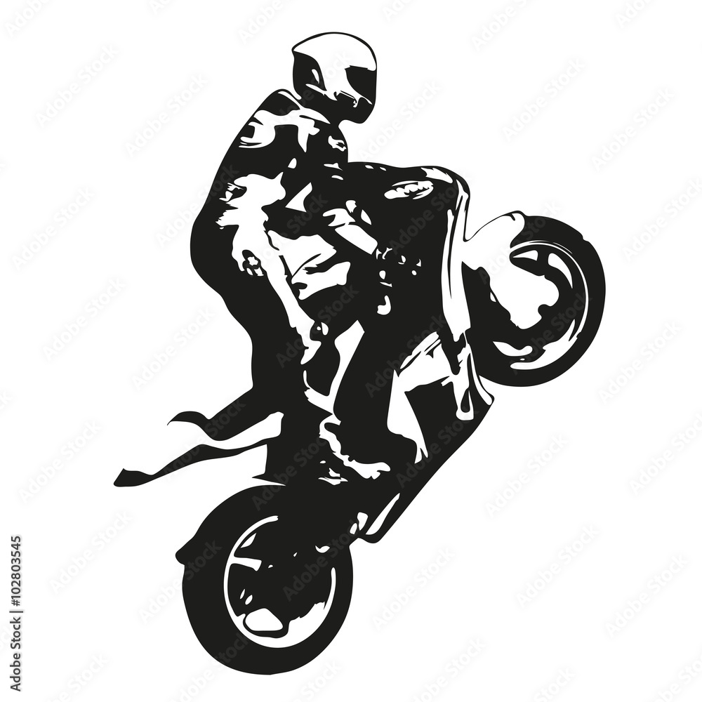 Motorbike racing vector drawing silhouette, wheelie vector de Stock
