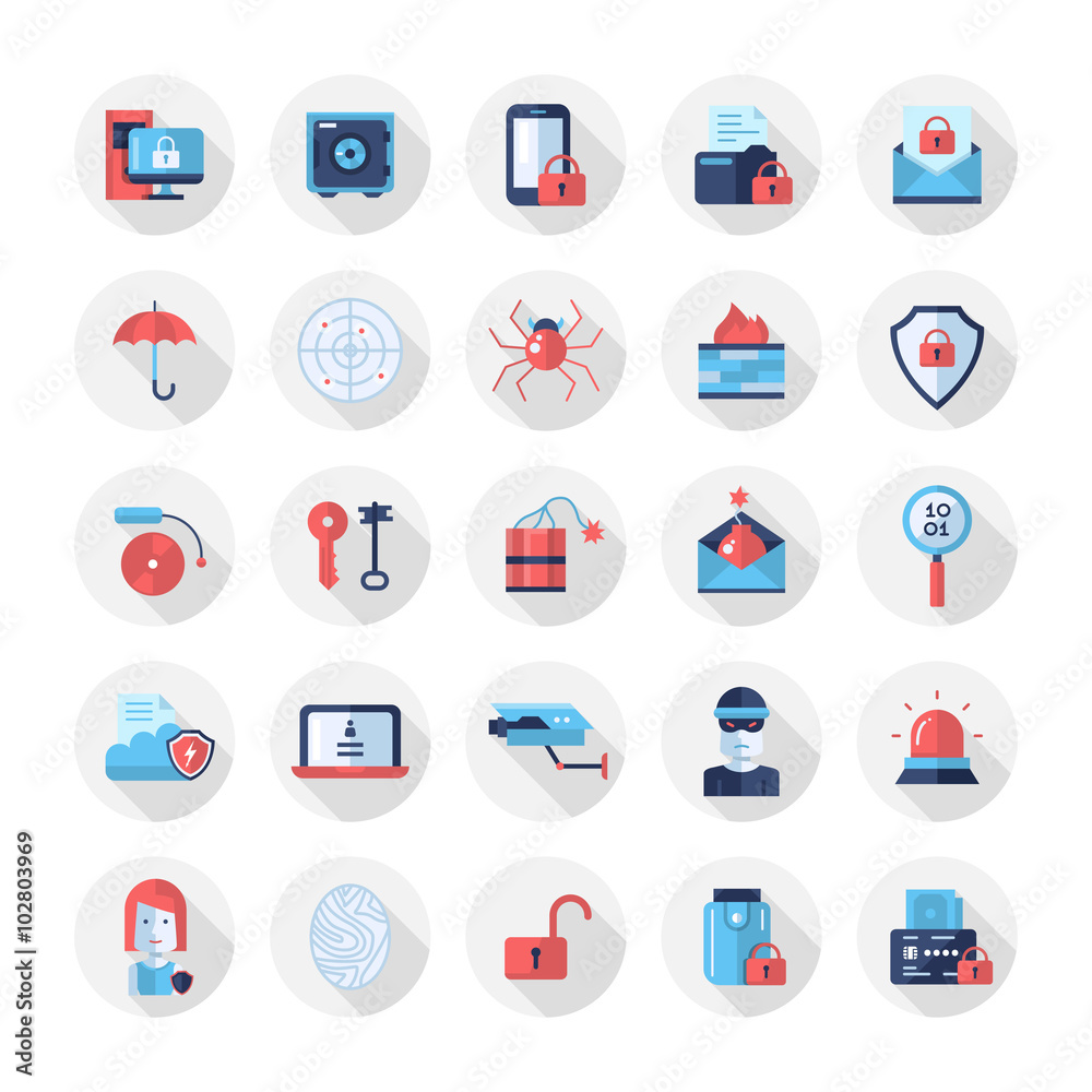 Security, protection modern flat design icons and pictograms