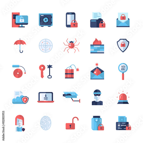Security, protection modern flat design icons and pictograms