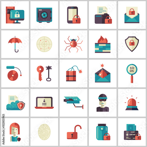 Security, protection modern flat design icons and pictograms