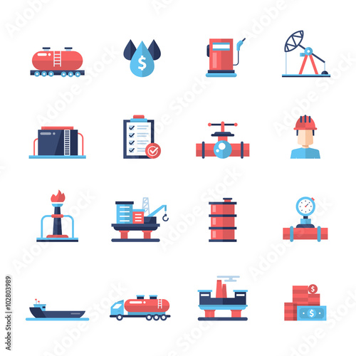 Oil, gas industry modern flat design icons and pictograms