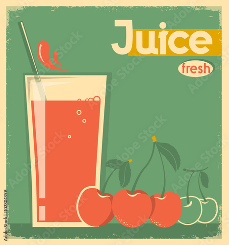 red cherry juice on card background.Vector vintage illustration