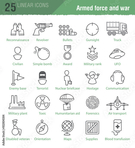 linear icons for military infographics