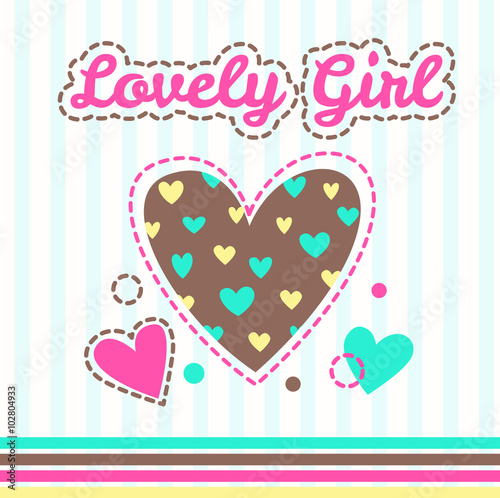 Cute girlish illustration with hearts