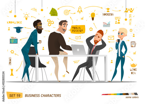 Business characters set. Working time in office
