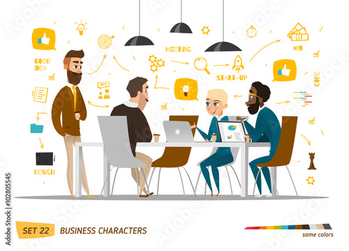 Business characters set. Working time in office