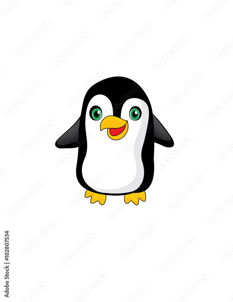 Funny cartoon penguin, white background Stock Vector | Adobe Stock