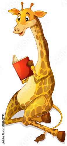 Cute giraffe reading book