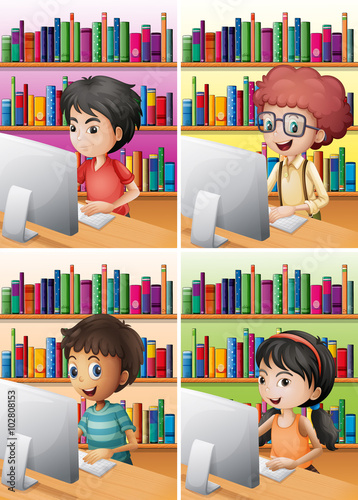 Boys and girl working on computer