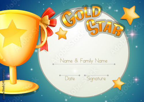 Certificate template with trophy and stars