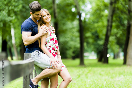 Happy couple loving each other outdoors