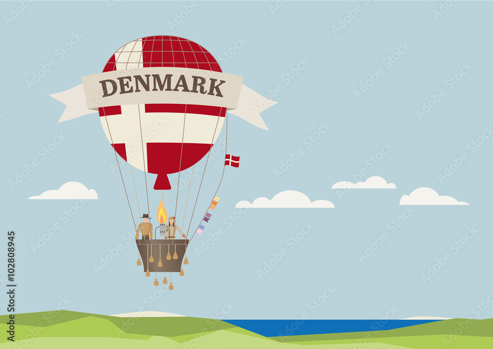 Fototapeta premium Air Balloon with Danish flag and people