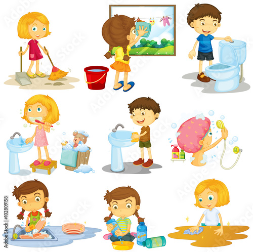 Canvas Print Children doing different chores