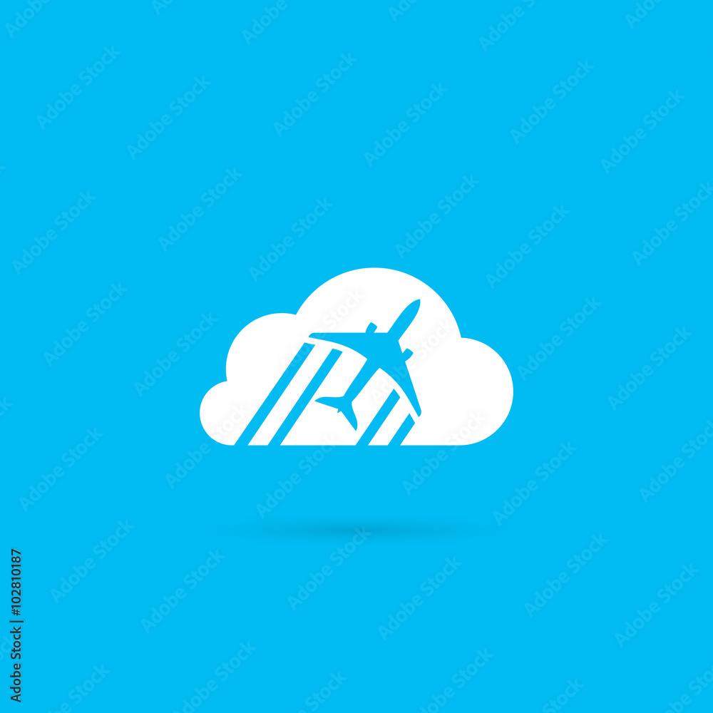 Airplane flying over clouds symbol Airplane flying over clouds symbol