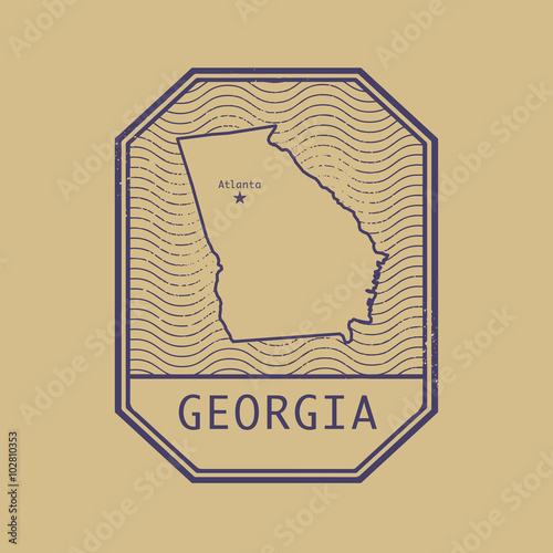 Stamp with the name and map of Georgia, United States
