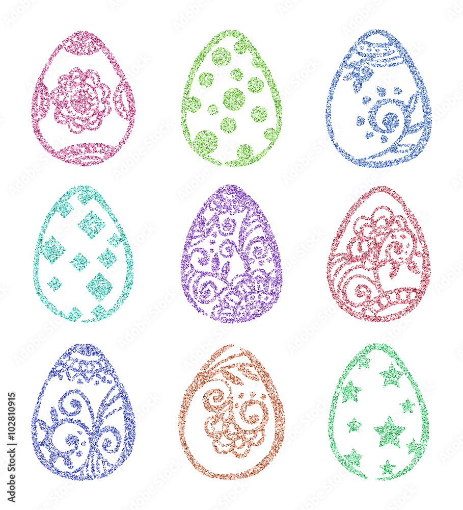 Set of colored glitter Easter eggs Set of colored glitter Easter eggs