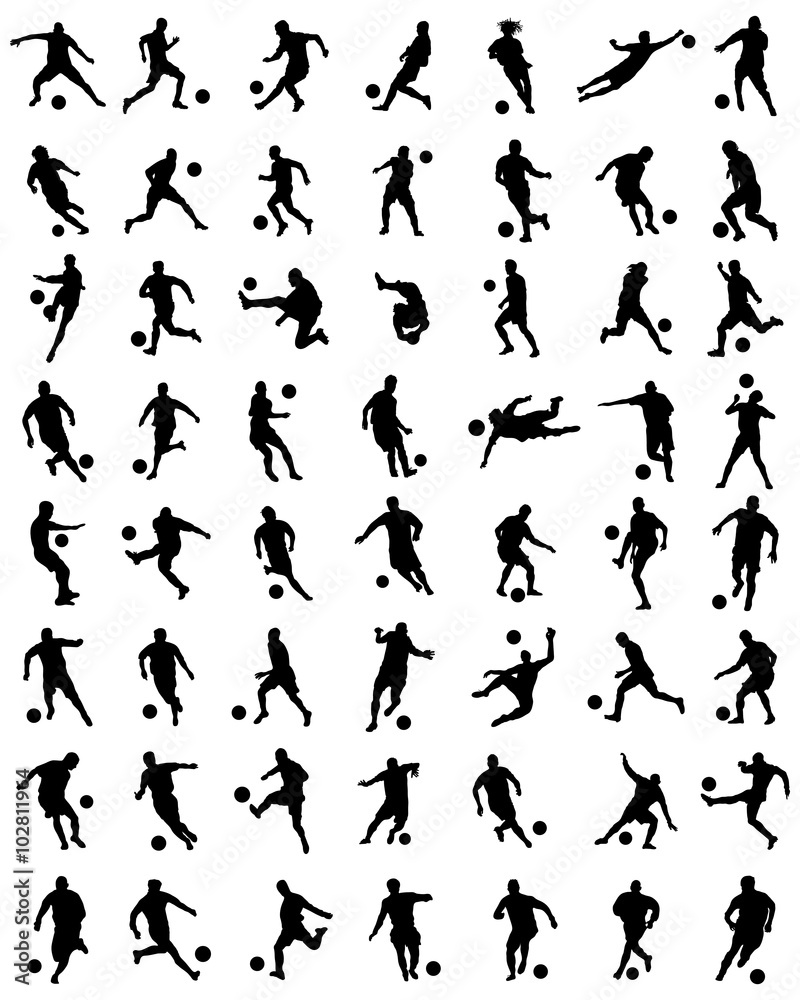 Black silhouettes of football players, vector
