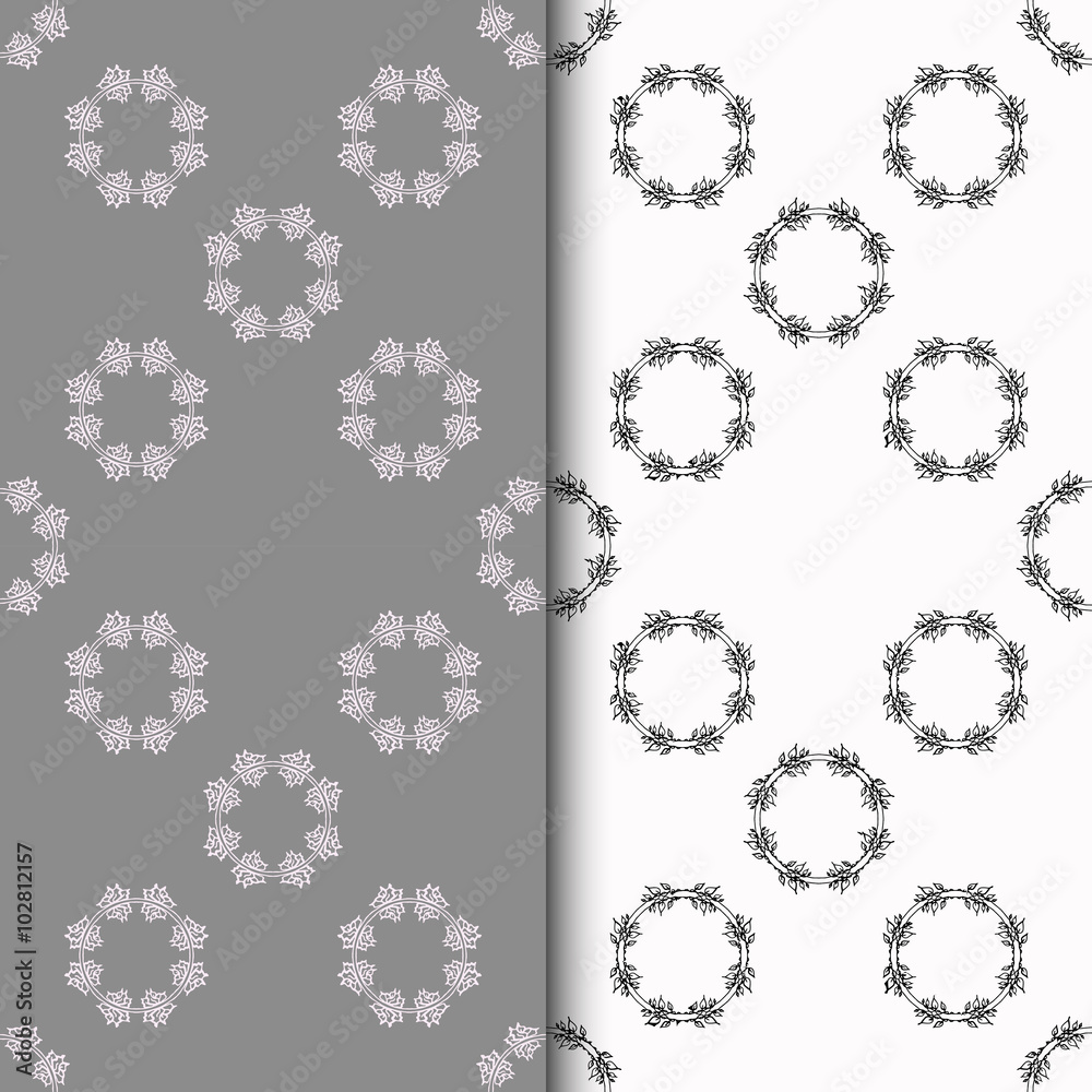 Set of seamless patterns with two circular floral print