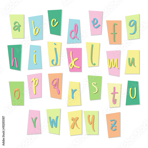 Yellow pink blue green colorful ink alphabet letters.Hand drawn