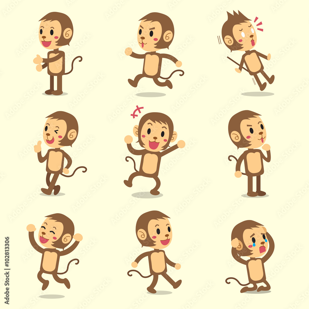 Cartoon monkey character poses