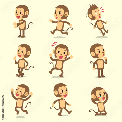 Fototapeta Naklejka Na Ścianę i Meble -  Cartoon monkey character poses