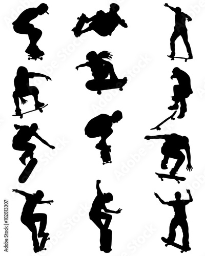 Black silhouettes of skate jumpers, vector