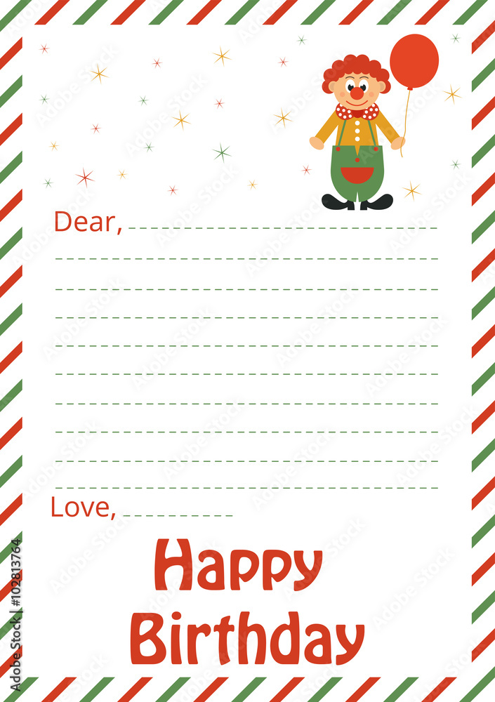 Fototapeta premium happy birthday card and clown with ball