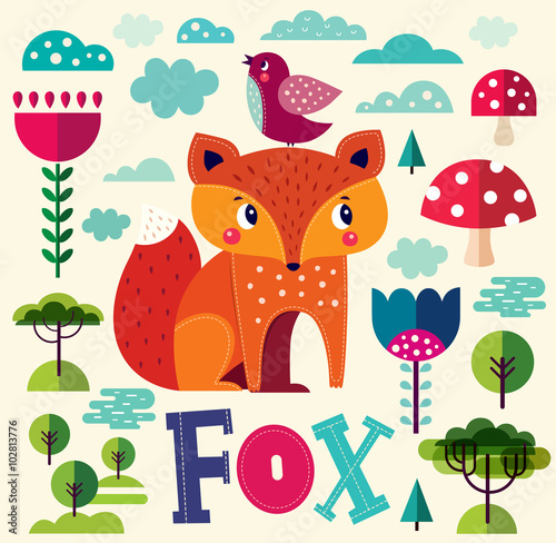 Illustration with fox and other elements