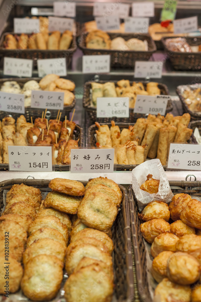Traditional asian food market, Japan.