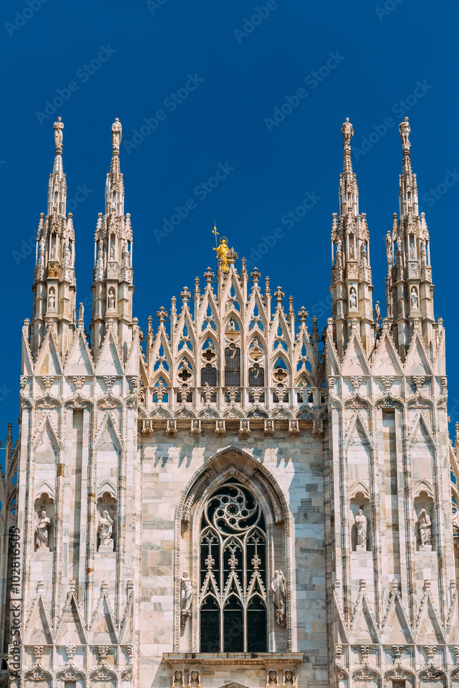Detail of Milan Cathedral or Duomo di Milano in Milan, Italy. 