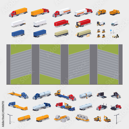 Heavy trucks parking lot constructor. Build your own design