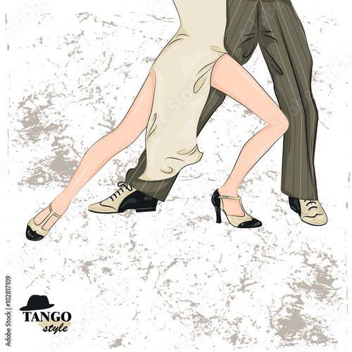 Couple dancing tango. Illustration of man's and female legs.