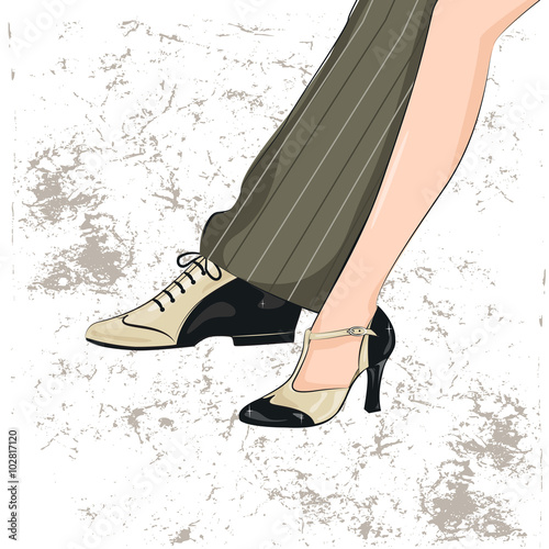 Couple dancing tango. Illustration of man's and female legs.