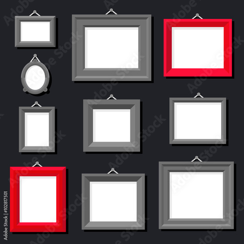 White Paper Frame Photo Picture Art Painting Decoration Drawing Symbol Template Icon Set Stylish Black Background Retro Vintage Flat Design Vector Illustration