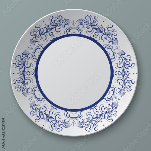 Illustration floral ornament plate isolated