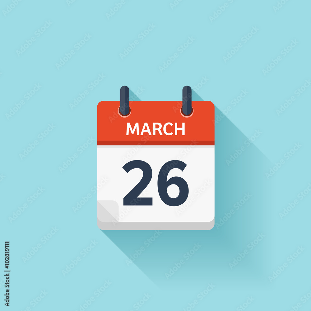March 26. Vector flat daily calendar icon. Date and time, day, month. Holiday. March 26. Vector flat daily calendar icon. Date and time, day, month. Holiday.