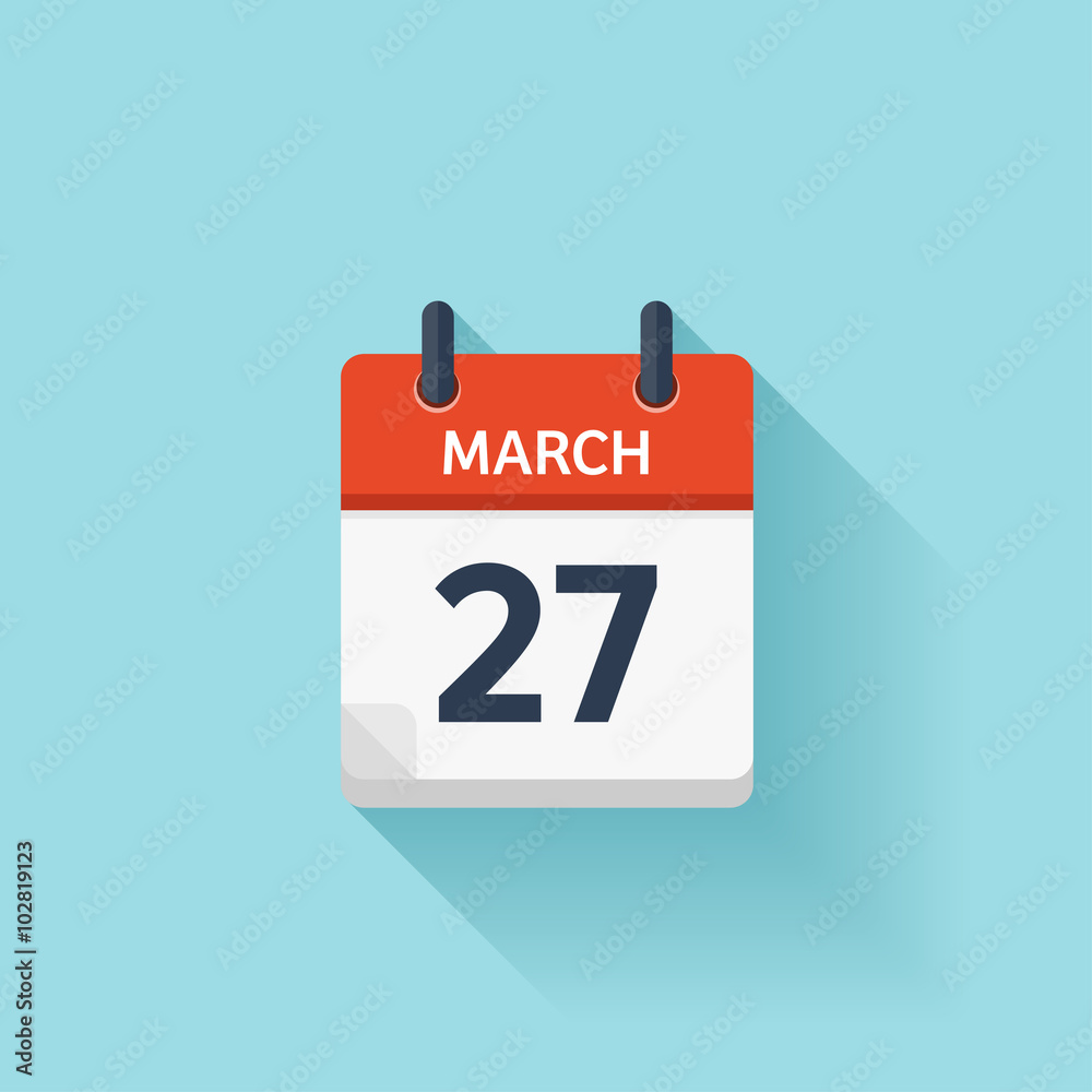 March 27. Vector flat daily calendar icon. Date and time, day, month. Holiday. March 27. Vector flat daily calendar icon. Date and time, day, month. Holiday.