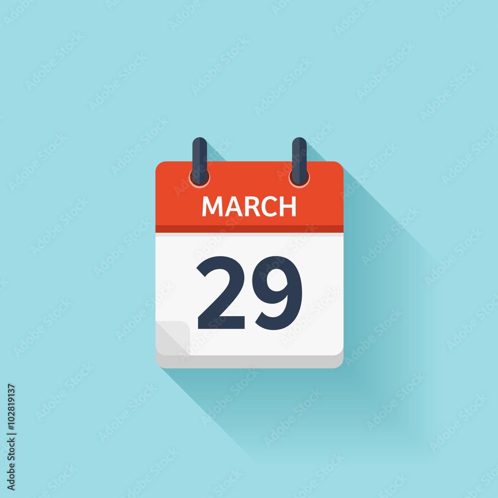 March 29. Vector flat daily calendar icon. Date and time, day, month. Holiday. March 29. Vector flat daily calendar icon. Date and time, day, month. Holiday.