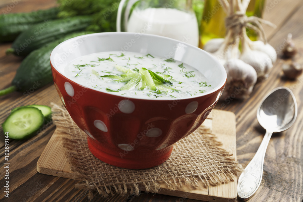 Summer soup with cucumbers, yogurt and fresh herbs Summer soup with cucumbers, yogurt and fresh herbs